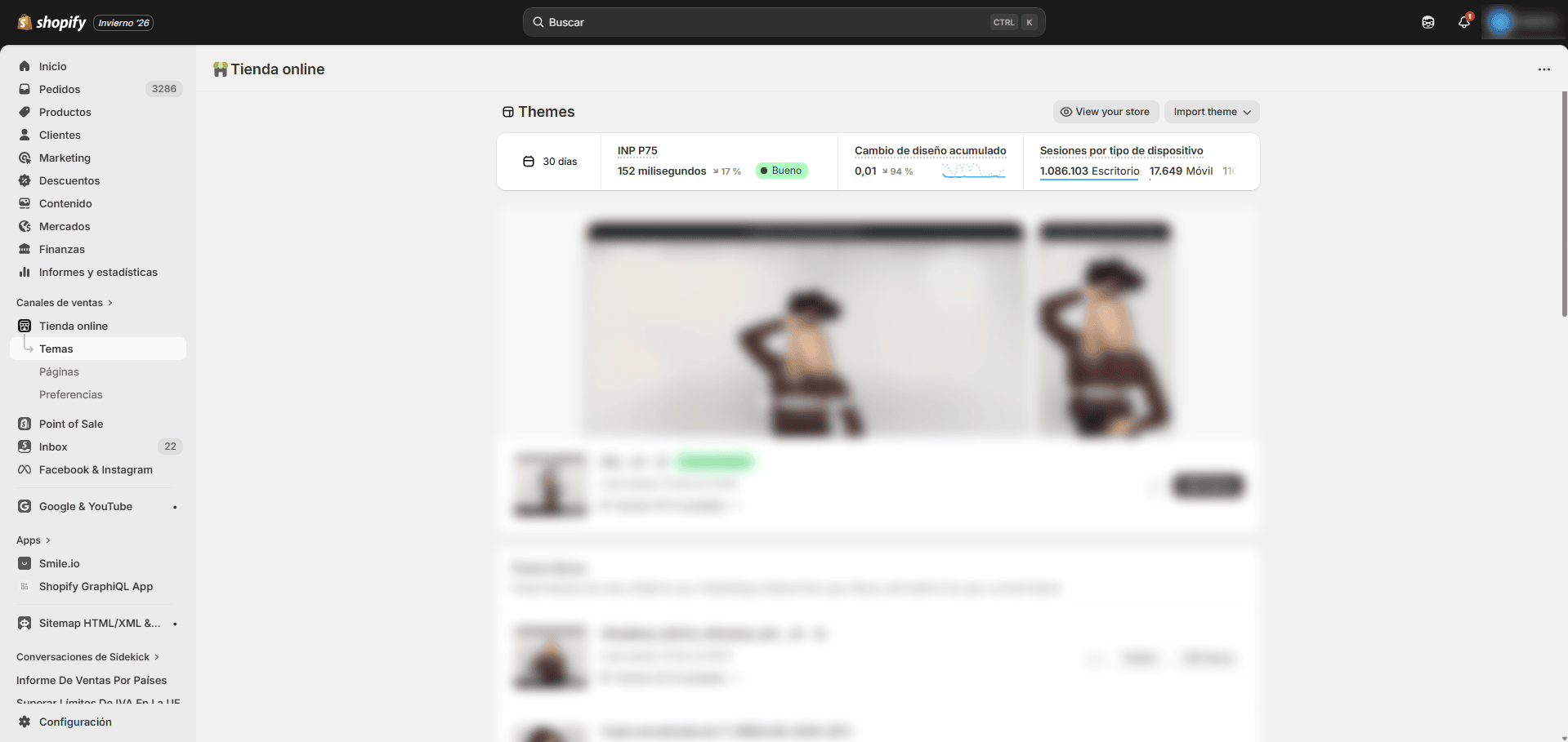 Interfaz de Shopify para tiendas de moda